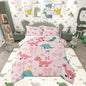 Cute Dino Kids Comforter Set Queen Size,Kawaii Bowknot Heart Princess Style Reversible Bedding Set for Girls Bedroom Decor Pink Dinosaur Bow Tie Cartoon Animal Quilted Duvet,2 Pillowcases