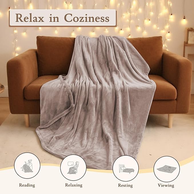 Electric Heated Blanket 72"x84" Full Size - 4 Heat Levels, 10H Auto Shut Off, Ultra-Soft Flannel Fleece Heated Blanket with Overheat Protection, Fast Heating, Machine Washable - Brown