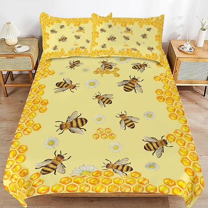 Bee Bedding Set Honey Bee Theme Comforter Set Covers for Kids Adults Women Yellow Bee Duvet Cover Bedroom Decor Soft Twin Size Quilt Cover with 2 Pillowcases