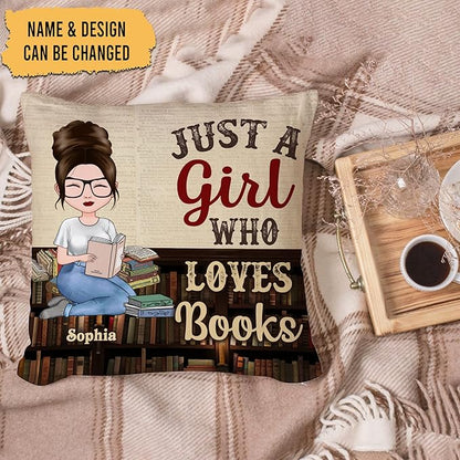 Hyturtle Personalized Book Lover Throw Pillow (Insert Included) Gifts for Book Lover Librarian - Birthday Christmas - Just A Girl Who Loves Books Custom Name Appearance Cushion Home Decor Pillow