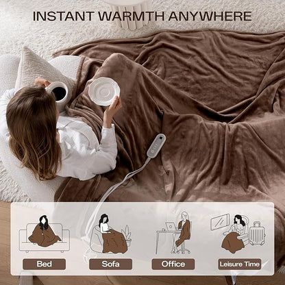 Heated Blanket Twin Size, Electric Blanket with 1-10 hrs Timer Auto-Off & 8 Heating Levels, Double-Layer Flannel Heating Blanket with ETL Certification, Machine Washable (62”x 84”, Brown)