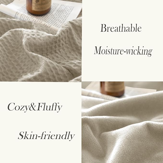 CHUFFED Cotton Waffle Blanket King Size - Plush Milk Velvet & Reversible Waffle Weave,Anti-Static 500Gsm Design，Thick Cozy Soft Winter Blanket for Bed, Couch, Sofa - Oatmeal, 104x90 Inches