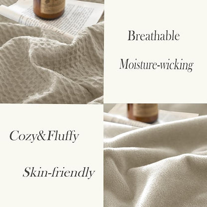 CHUFFED Cotton Waffle Blanket Throw Size - Plush Milk Velvet & Reversible Waffle Weave,Anti-Static 500Gsm Design，Thick Cozy Soft Winter Blanket for Bed, Couch, Sofa-Oatmeal, 50x70 Inches