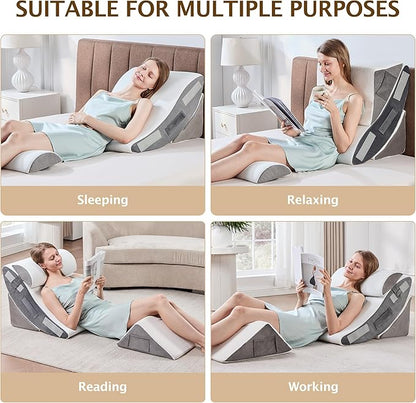 Bed Wedge Pillow, 4PC Adjustable Memory Foam Triangle Wedge Pillow Set For After Surgery, Pillow Wedge For Sleep Apnea, Back Pain Relief, Acid Reflux Relief, Orthopedic Pillow Wedge For Sleeping, Grey