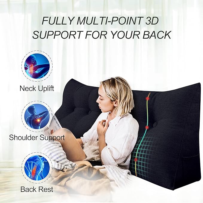 Wedge Pillows Headboard Reading Pillow Backrest Pillows for Sitting Up in Bed Rest Large Triangle Bolster Cushion Cotton Linen Daybed Pillow Lumbar Support Leg Positioning（Darkgray, Twin）