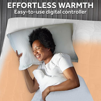 Sunbeam Premium Quilted Electric Heated Mattress Pad, 54" x 75", 12 Heat Settings, 12-Hour Selectable Auto Shut-Off, Warmth for Restful Sleep, Machine Washable, White