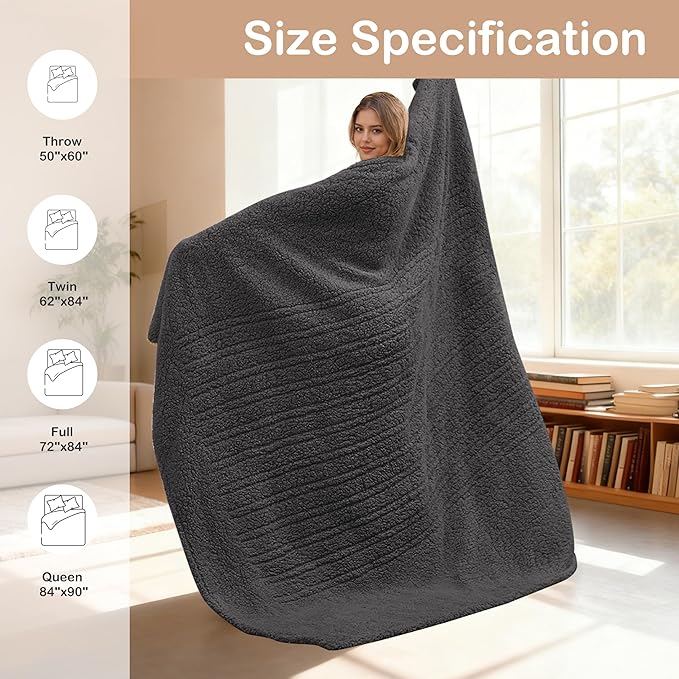 Electric Heated Blanket Full Size 72"×84" with 6 Heating Levels & 1-10Hs Auto Off, Heating Blanket Double Sided Plush Sherpa, Fast Heating, Machine Washable for Christmas Gift - Dark Gray