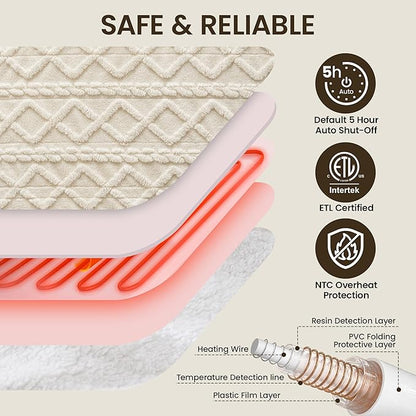 Heated Blanket Electric Blanket, 62"×84" Heating Blanket, 5 Heating Level, 1-12 Hour Auto Off, Intelligent Overheat Protection (Beige)