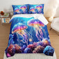 Kids Bedding Colorful Jellyfish Comforter Set,Water Coral Flash Bedding Queen Size Comforter Sets for Girls Boys Room Decor,Marine Life Bedding Comforter Sets with 2 Pillowcases.