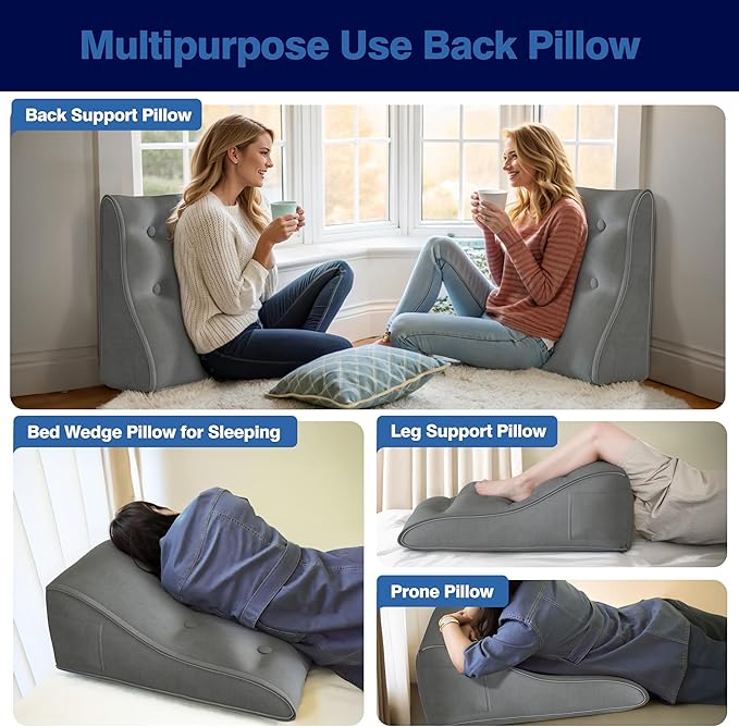 Daneey Reading Pillow for Bed Adult, Back Support Pillow for Bed, Sit Up Pillow Backrest Velvet, Black, 20 * 9 * 22IN