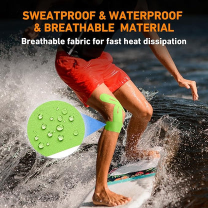 PreCut Kinesiology Tape for Knees, 12 PCS Waterproof KTQUICK Knee Tape for Knee Pain Relief Pre Cut, Original Cotton Athletic Knee Tape, Waterproof & Hypoallergenic Latex-Free for Sports (Green)