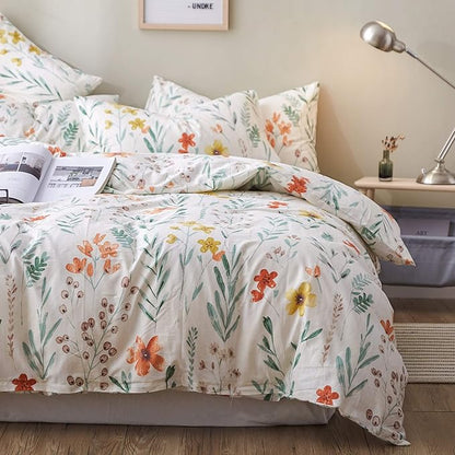 Floral King Duvet Cover Set, 3 Pieces 100% Soft Cotton King Bedding Set Flowers for Girl Women Vintage Style Flower Branches Pattern Duvet Covers with Zipper Closure, Lightweight, Breathable