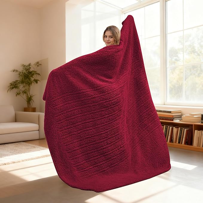 Electric Heated Blanket Throw Size 50"×60" with 6 Heating Levels & 3 Hours Auto Off, Heating Blanket Double Sided Plush Sherpa, Fast Heating, Machine Washable Red