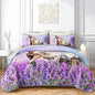 AILONEN Quilt Set Queen Size, Purple Floral Horse Soft Bed Cover Bedding Set for Kids and Adults, Farmhouse Lightweight Bedspread Coverlet with 2 Pillowcases All Season
