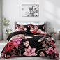 Floral Quilt Set Queen 3 Pieces Red Floral Quilt Coverlet Set Soft Microfiber Lightweight Black Quilted Bedspread for All Season 90"x96"