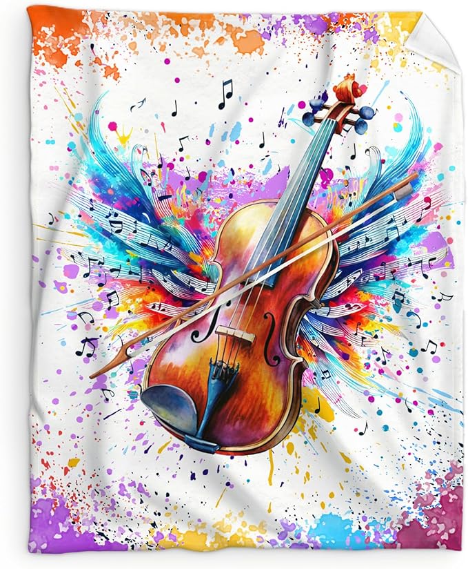 Music Blanket for Kids Teens Adults, 40x50 Inches Violin Throw Blanket Gifts for Women Girls Musician Music Enthusiast, Vintage Soft Fuzzy Flannel Music Themed Blanket Decor for Couch Sofa Bed