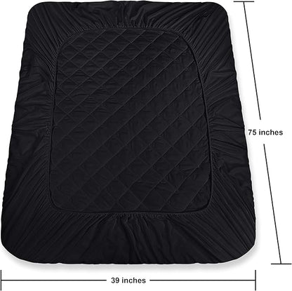 Utopia Bedding Quilted Fitted Mattress Pad, Twin Size, Elastic Fitted Mattress Topper Protector and Cover with Deep Pocket Stretches up to 16 Inches, Machine Washable (Black)