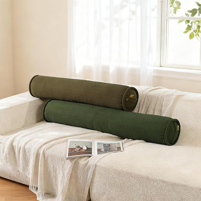 Long Round Body Pillow for Adults – Corduroy Cervical Roll Bolster Pillow, Firm Support for Spine Alignment & Side Sleeping,47 x 7.87 Inches,Martini 0live