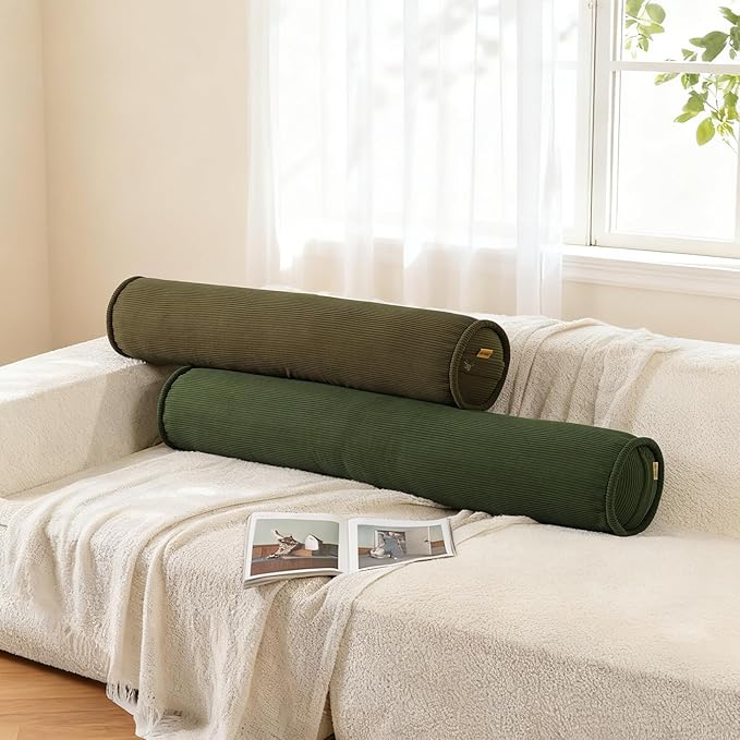 Cuddle Pillow – Corduroy Long Body Pillow for Adults, Cozy Bolster Pillow for Bed, Soft & Supportive for Relaxing Sleep,47 x 7.87 Inches,Avocado Green