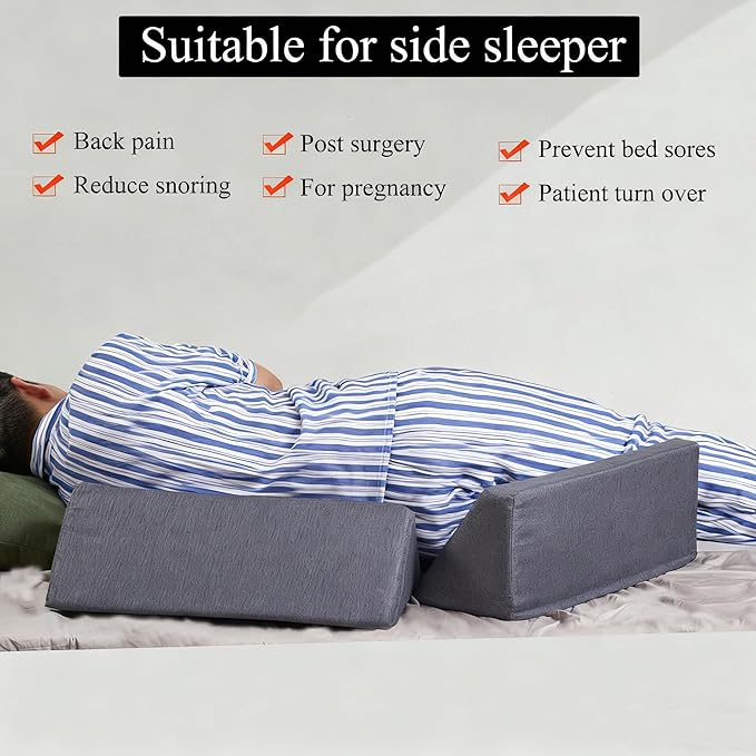 Bed Wedge Pillow for Side Sleeping for Back Pain Triangle Bed Wedges & Body positioners for Seniors Wedge Pillow Set for After Surgery, Knees Elevated, Preventing Bedsores, Gray