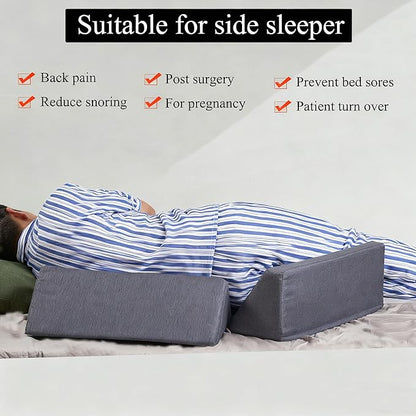 Bed Wedge Pillow for Side Sleeping for Back Pain Triangle Bed Wedges & Body positioners for Seniors Wedge Pillow Set for After Surgery, Knees Elevated, Preventing Bedsores, Gray