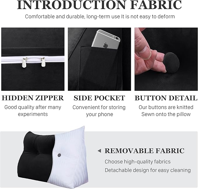 8 lbs Thickened Twin Wedge Pillow Headboard College Dorm Bed Velvet Wedge Pillow Backrest Triangular Headboard Pillows with Side Pocket, Dorm Bedding Essentials for Girls & Boys