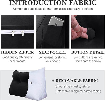 8 lbs Thickened Twin Wedge Pillow Headboard College Dorm Bed Velvet Wedge Pillow Backrest Triangular Headboard Pillows with Side Pocket, Dorm Bedding Essentials for Girls & Boys