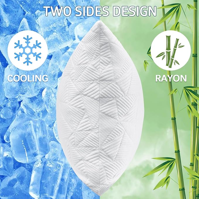 BETU Cooling King Size Pillow, Shredded Memory Foam Cool Pillow for Hot Sleepers, Adjustable Firm Soft Support Bed Pillows Perfect for Back Neck Pain and Side Sleeping with Pillows Case Cover, White
