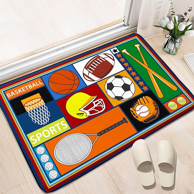 Sports Rugs for Boys Bedroom - Football & Soccer, Baseball, Basketball Rug for Boys Bedroom Decor Kids Carpet Soccer Carpet for Living Room Playroom Floor Mat Home Decor, 2x3 Feet