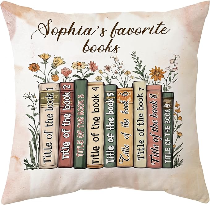 Hyturtle Personalized Book's Title Pillow (Insert Included) Gifts for Book Lovers, Reading Club Librarian Books Themed Gifts for Girls Women on Birthday, Custom Name Couch Cushion Decor Throw Pillow