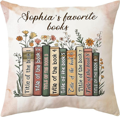 Hyturtle Personalized Book's Title Pillow (Insert Included) Gifts for Book Lovers, Reading Club Librarian Books Themed Gifts for Girls Women on Birthday, Custom Name Couch Cushion Decor Throw Pillow