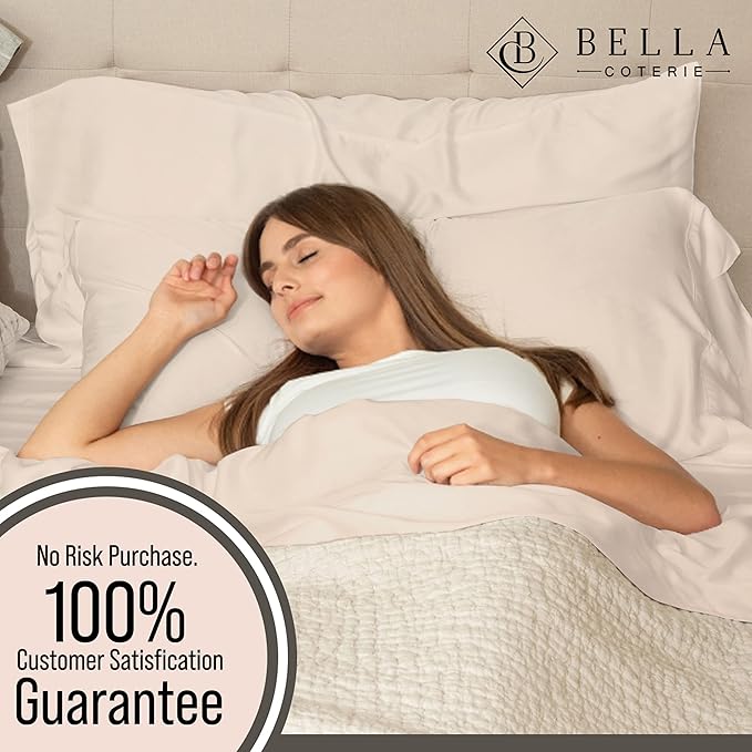 Bella Coterie Luxury Bamboo Viscose Queen Size Sheet Set | 100% Organically Grown | Ultra Soft | Cooling for Hot Sleepers | 18" Deep Pocket [Champagne]