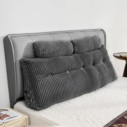 VEVOR Headboard Pillow, Queen Size Wedge Headboard Pillow with 2 Side Pockets and 2 Headrests, Bed Wedge Pillow with Washable Flannel Cloth, for Reading, Gaming, Resting, Working in Bed, Grey
