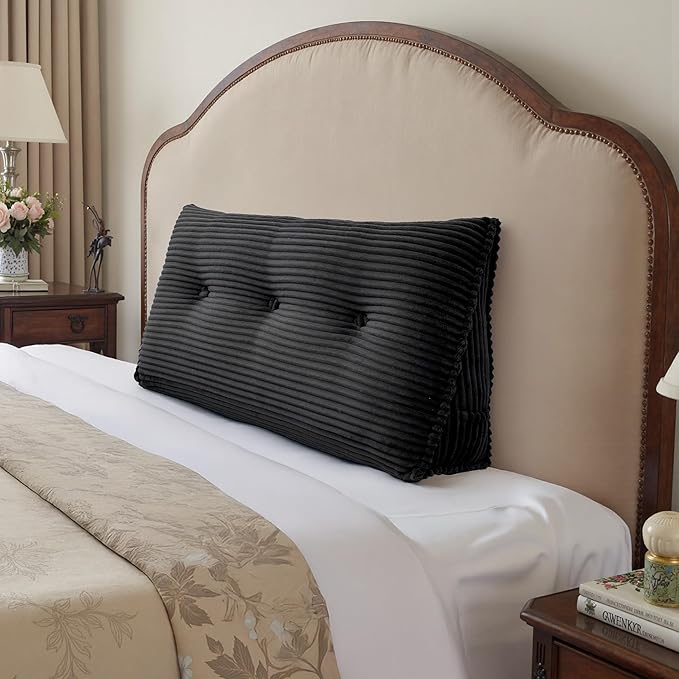 Headboard Wedge Pillow, Large Triangular Reading Pillow for Bed, Backrest Support Bolster for Sitting Up, Long Bed Rest Pillow with Removable Cover