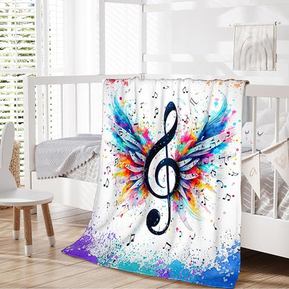 Music Blanket for Kids Teens Adults, 50x60 Inches Music Note Throw Blanket Gifts for Music Lovers Boys Girls, Soft Fuzzy Flannel Blanket Music Decor for Bed Couch Sofa Home