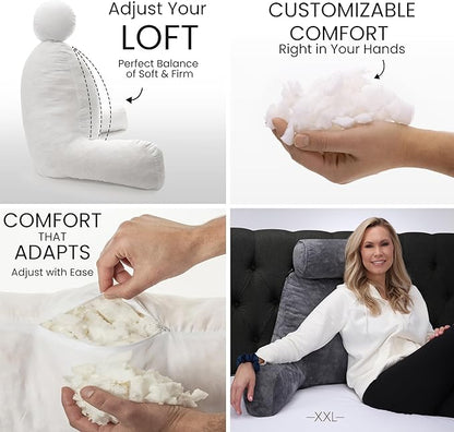 Husband Pillow XXL - Reading Pillow Bed Chair with Arms & Back Support - Dark Grey - Back Pillow for Sitting Up - Bed Rest Arm Pillow - Comfy Reading Pillow for Adults