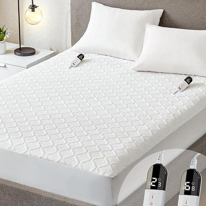 Queen Size Heated Mattress Pad – Dual Control Electric Mattresses Warmer, Machine Washable, Auto Shut-Off, Adjustable Heat for Couples & All Night Comfort