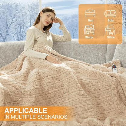 Heated Throw Blanket 50"X60"- Soft Double Sided Sherpa Electric Throw Blanket with 5 Heatings Levels & 4 hrs Auto Shut Off, Overheat Protection & ETL Certified for Women(Beige)
