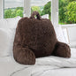 Cheer Collection Fluffy Reading Pillow Chair - Shaggy Hair Chair Pillow with Arms for Bed & Couch, Chocolate