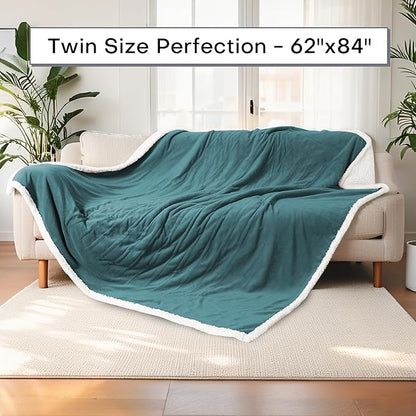 Electric Heated Blanket Twin Size 62"x84" - Dual-Sided with Microplush & Sherpa Fabric, 4 Heat Settings & 10 Hours Auto Off, Machine Washable - Teal Green