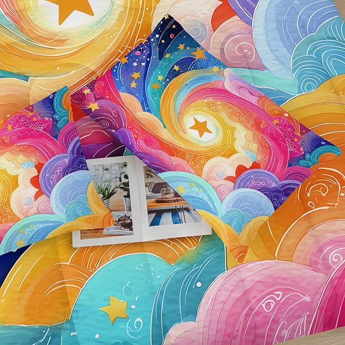 Rainbow Clouds Full Comforter Set for Girls，Star Bedding Full Rainbow Kids