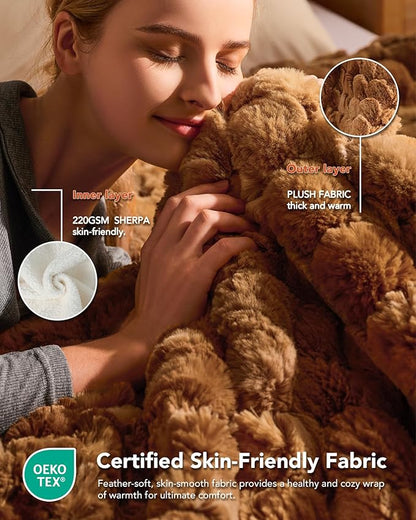 Homemate Heated Blanket Electric Throw - 50"x60" Heating Blanket Throw 1/2/4/6/8 Hours Auto-Off 10 Heat Levels Over-Heat Protection Luxury 800 GSM Faux Fur 200 GSM Sherpa ETL Certification