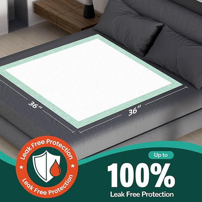 100 Count Disposable Bed Pads , 36x36 Inch Extra Large Incontinence Underpads | Heavy Absorbency 115 Grams Pee Pads for Adult, Senior, Baby & Pet Care (No Adhesive)
