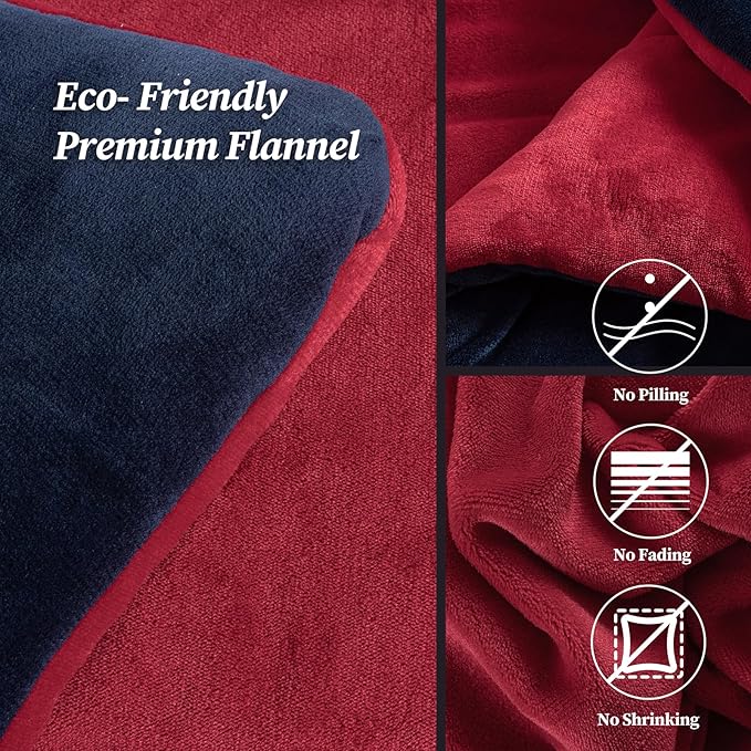 Petrichor Velvet Flannel King Comforter Set- Red and Navy Blanket,Luxury Fuzzy Heavy Bedding Set, 3 Pieces Plush Winter Bed Set with Comforter (90"x104") & 2 Pillow Shams (20"x36")