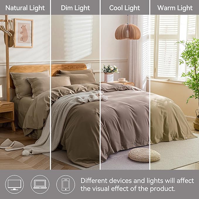 JELLYMONI Cotton Duvet Cover Full Size - Khaki Comforter Cover with Button 100% Washed Cotton 3PCS Breathable Soft Solid Bedding Set Duvet Cover 80×90in & 2 Pillowcases (NO Comforter)
