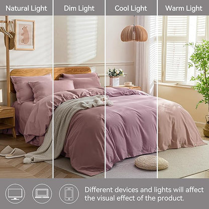 JELLYMONI Cotton Duvet Cover Cal King Size - Pink Comforter Cover with Button 100% Washed Cotton 3PCS Breathable Soft Solid Bedding Set Duvet Cover 104×98in & 2 Pillowcases (NO Comforter)
