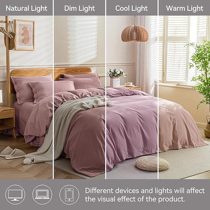 JELLYMONI Cotton Duvet Cover Twin Size - Pink Comforter Cover with Button 100% Washed Cotton 2PCS Breathable Soft Solid Bedding Set Duvet Cover 68×90in & 1 Pillowcase (NO Comforter)