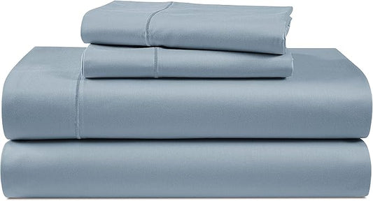 100% Egyptian Cotton Queen Size Sheet Set - Naturally Breathable & Durable Winter Comfort, Ultra-Soft Hotel Luxury Comfort with 15" Deep Pocket Queen Sheets, Silky Sateen Weave - French Blue