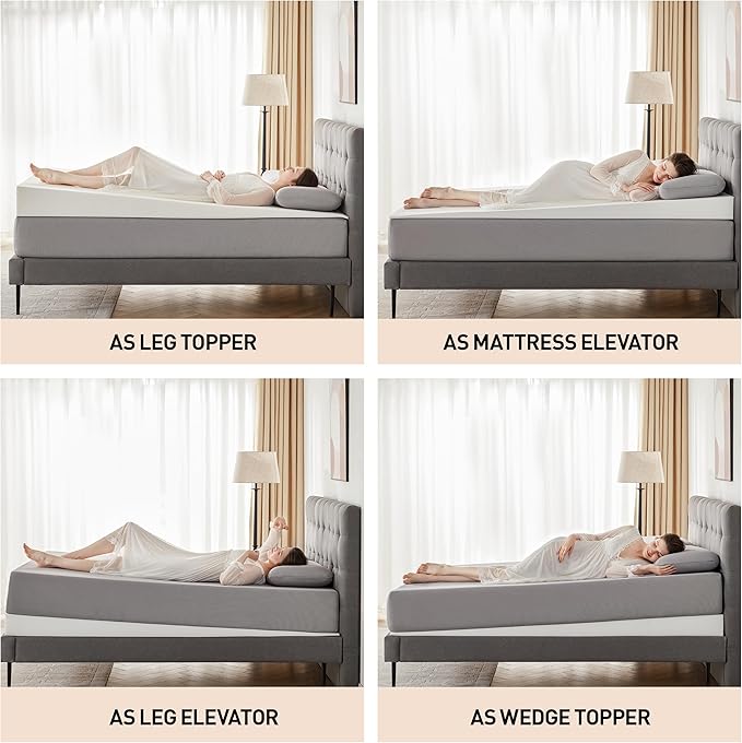 Mattress Wedge Only, 5-Inch Queen Inclined Bed Wedge Mattress Topper for Acid Reflux, GERD, Neck & Back Pain, Snoring, Adjustable Elevator Under Mattress Support for Bedroom