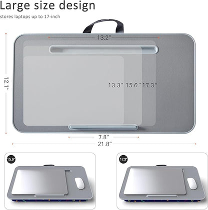 Millhome Lap Desk | Portable Laptop Desk – Fits Up to 17.3" Laptops – Detachable & Washable Cushion, Phone Holder, Device Ledge – for Writing, Working, Reading on Bed, Couch, Sofa, Floor – Geometric